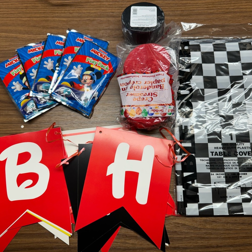 Mickey Mouse Party Banner and Supplies Set - Red and Black